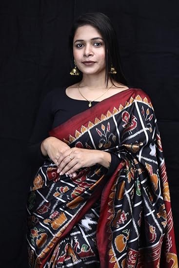 BigRayn Women's Black Nabakothi Odisha Handloom Sambalpuri Silk Saree - Image 3
