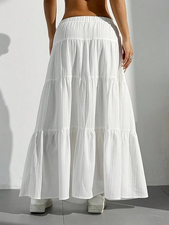 Jawdrobe Women’s Georgette Ruffle Hem Long Flared Skirt Lightweight Soft Fabric| High-Waisted Ruffled Maxi Plain and Pleated Skirt - Image 5