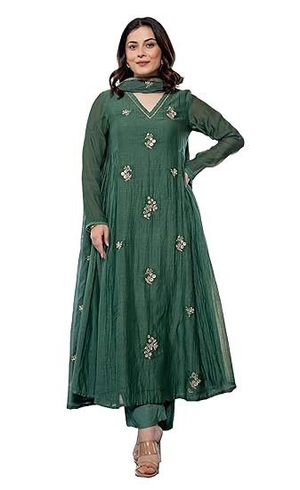 KLOSIA Women Embroidery Solid Anarkali Kurta and Pant Set with Dupatta - Image 2