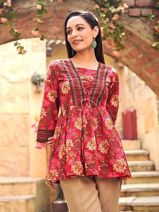 Fashion Women's Rayon Paisley Printed Tunic Western Tops Short Kurti – Comfortable Everyday Wear & Half Sleeves, Collar Neck (Available in Plus Size and Combo Pack of 2) - Image 4