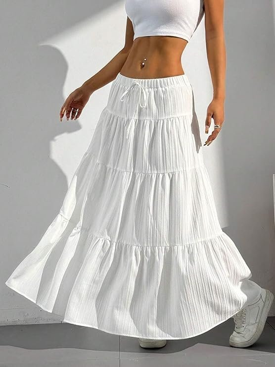 Jawdrobe Women’s Georgette Ruffle Hem Long Flared Skirt Lightweight Soft Fabric| High-Waisted Ruffled Maxi Plain and Pleated Skirt - Image 4