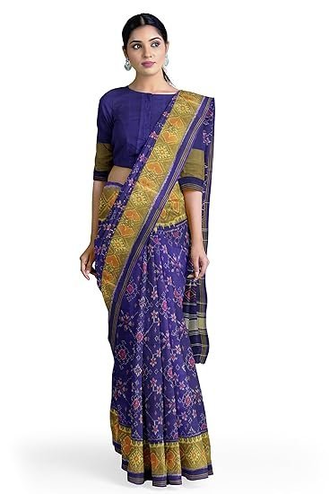 Garvi Gurjari (A Gujarat Govt Enterprise Women Blue Shaded Handloom Single Ikat Silk Patola Saree (GGCSIKS111) - Image 3