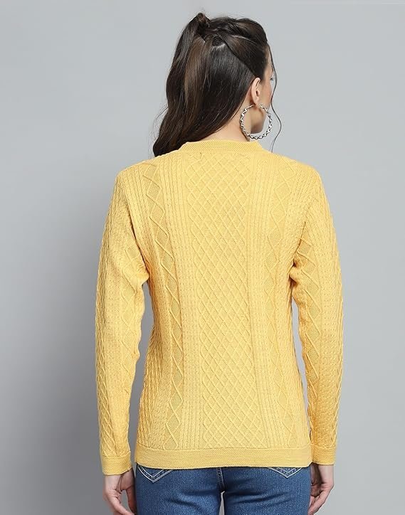 Monte Carlo Womens Self Design Yellow V Neck Full Sleeve Cardigan_1243555VN-2454 - Image 4