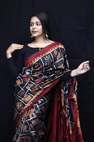 BigRayn Women's Black Nabakothi Odisha Handloom Sambalpuri Silk Saree - Image 4