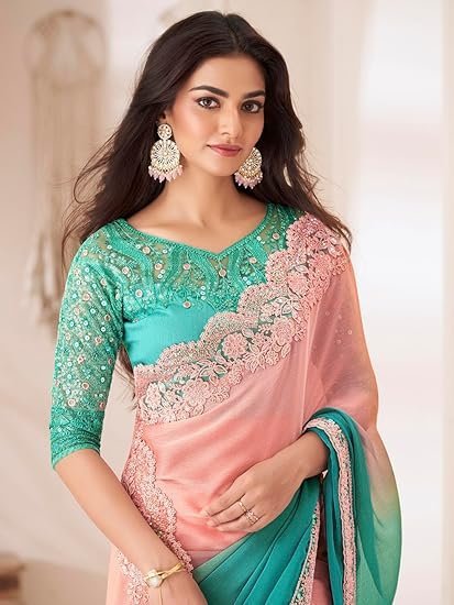 AKHILAM Women's Pure Chiffon Embellished Saree With Unstitched Blouse (SNDLWOD1301_TFH_Parent)