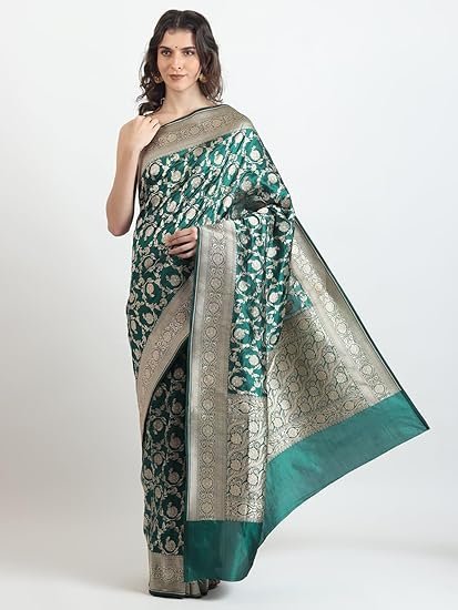 THE WEAVERS SHOP BY RAAVI Katan Silk Saree | Pure Katan Banarasi Silk Saree with Unstitched Blouse | Katan Silk Sarees for Women - Image 3