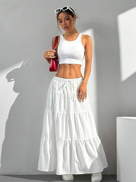 Jawdrobe Women’s Georgette Ruffle Hem Long Flared Skirt Lightweight Soft Fabric| High-Waisted Ruffled Maxi Plain and Pleated Skirt - Image 3