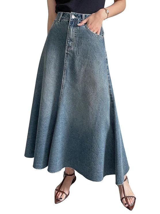 GRECIILOOKS Women's High Waist Denim Skirt with Front Slit – Long Maxi Jean Skirt's Casual Fashion – Stylish Denim Skirts for Women