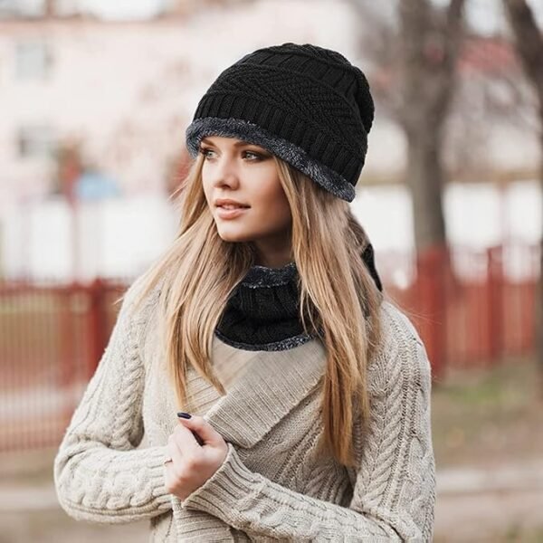Warm Knit Hats, Skull Cap with Neck Warmer Winter Wear Beanie Hats Scarf Set for Women - Image 2