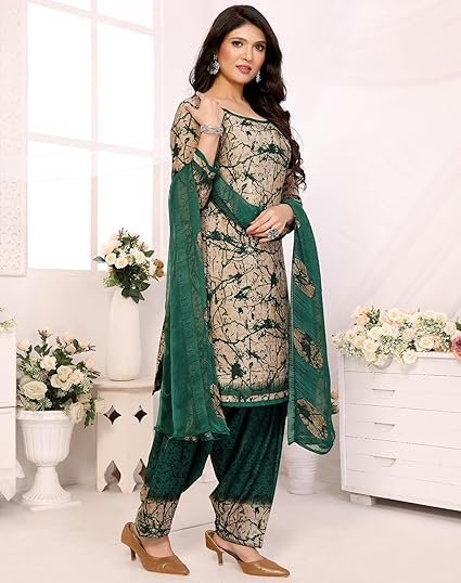 Yashika Women's Printed Dress Material - Unstitched Crepe Fabric Kurti, Pants & Dupatta Set - Image 3