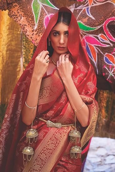 SWORNOF Womens Kanjivaram Silk Saree with Zari Woven Saree With Blouse Piece - Image 4