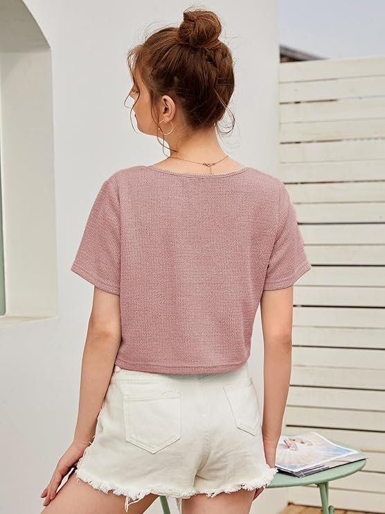 Zilcon Womens Fashion Crop Tops Summer Winter Baisc V Neck Casual Short Sleeve Crop Tops for Women | Women Fashion - Image 5