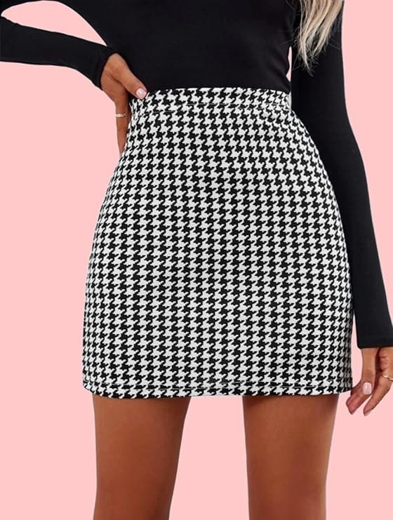 Dream Beauty Fashion Women's Highwaist Short Mini Skirt Houndstooth Print Casual Bodycon Pencil Skirt with Elastic Rubber Band (17" inches) -Polo Skirt - Image 4
