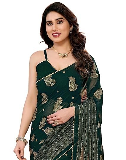 SIRIL Women's Georgette Foil Printed Saree with Unstitched Blouse Piece