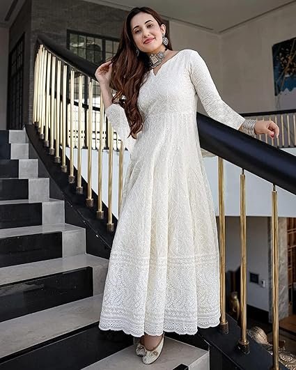 LookMark Women's Cotton Straight Fit Straight Chikankari Long Kurti Gown - Image 4