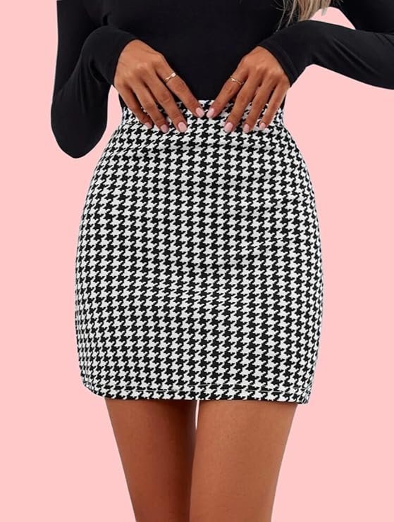 Dream Beauty Fashion Women's Highwaist Short Mini Skirt Houndstooth Print Casual Bodycon Pencil Skirt with Elastic Rubber Band (17" inches) -Polo Skirt - Image 5
