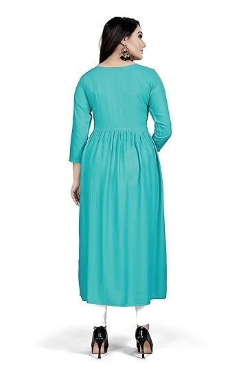 Women's Rayon Flared Embroidery Kurti Under 599 Designer Attractive Look Women's Kurta - Image 3