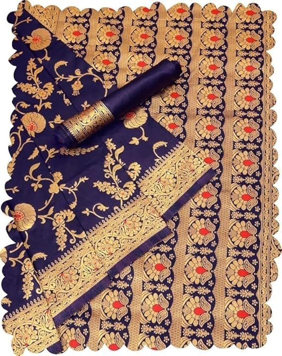 D V ENTERPRIS Women's Pure Original kanchipuram Kanjivaram Zari weaving silk Royal Rajwadi Kalamkari desinger Saree With Blouse piece for Wedding