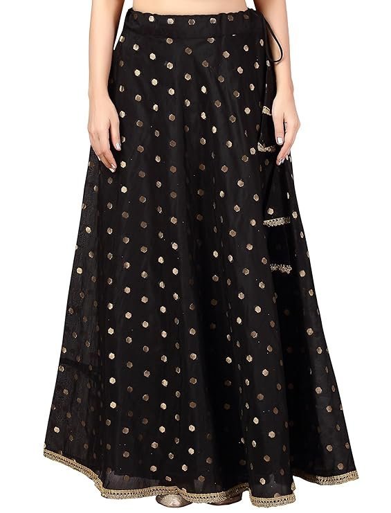 Studio Shringaar Women's Polyester Readymade Chanderi Silk Long Skirt Lahenga