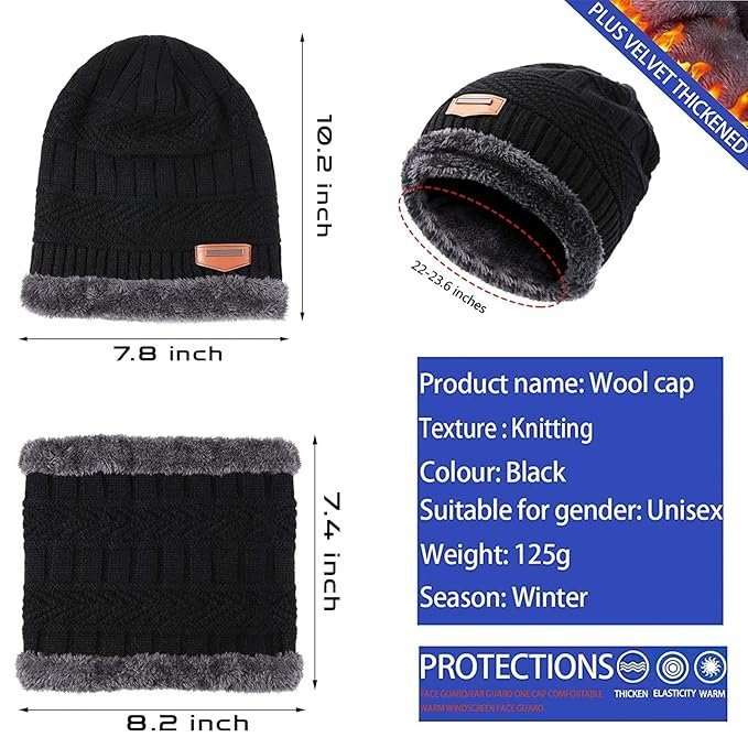 Warm Knit Hats, Skull Cap with Neck Warmer Winter Wear Beanie Hats Scarf Set for Women - Image 4