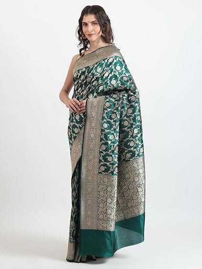 THE WEAVERS SHOP BY RAAVI Katan Silk Saree | Pure Katan Banarasi Silk Saree with Unstitched Blouse | Katan Silk Sarees for Women - Image 4