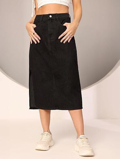 Dolce Crudo Women's Regular Fit Mid Rise Midi Denim Skirt (DOSS23DEN09-12-522-38, Peacock Blue, 38) - Image 3