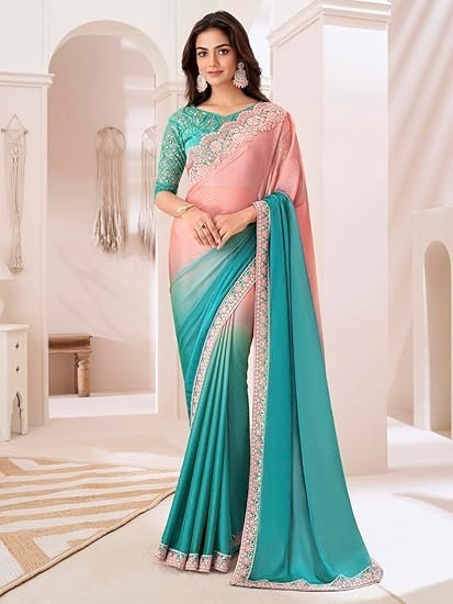 AKHILAM Women's Pure Chiffon Embellished Saree With Unstitched Blouse (SNDLWOD1301_TFH_Parent) - Image 4