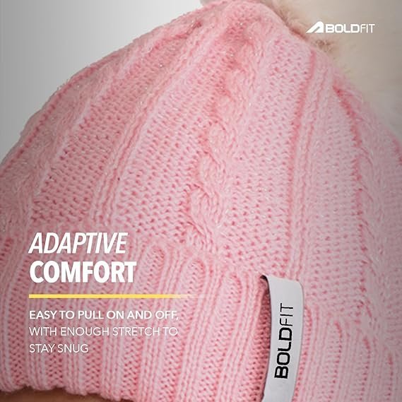 Boldfit Woolen Winter Cap for Women with Neck Warmer Soft Woolen Cap for Girls in Winter for Thermal Wear Stylish Warm Wear for Girls Woolen Garam Topaa Cap Branded Bennies Pink - Image 3