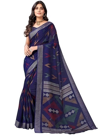 SIRIL Women's Tassel & Printed Cotton Saree with Blouse - Image 2