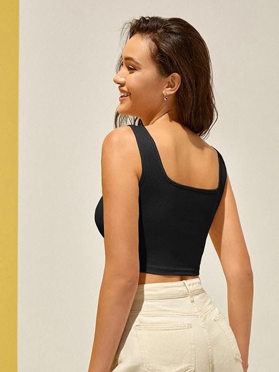 Women's Knitted Sleeveless Solid Square Neck Tank Tops - Image 6