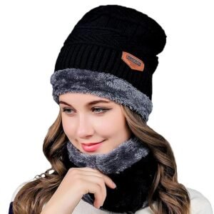 Warm Knit Hats, Skull Cap with Neck Warmer Winter Wear Beanie Hats Scarf Set for Women