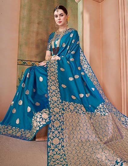 SWORNOF Women's kanjivaram banarasi silk saree Zari Woven for festival Wedding silk with rich pallu Design sarees for women with Unstitched blouse piece - Image 3