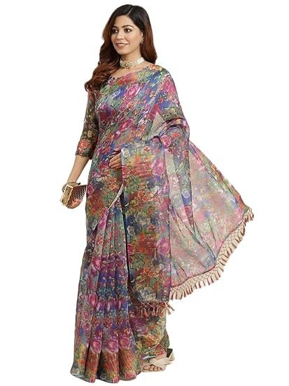 BEMITH Pure Fancy Georgette Embroidery Saree Rich Pallu Design Lace Zari Work Trendy Occassion Wear