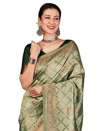 SIRIL Women's Banarasi Jacquard Soft Silk Kanjeevaram Saree with Unstitched Blouse Piece