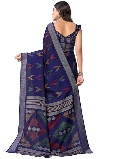 SIRIL Women's Tassel & Printed Cotton Saree with Blouse - Image 4