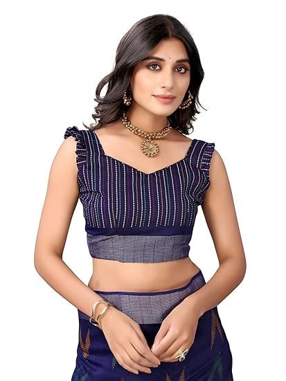 SIRIL Women's Tassel & Printed Cotton Saree with Blouse - Image 6