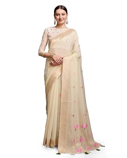 SWORNOF Womens Linen Silk Saree | Saree for Women With Unstitched Blouse | Saree with Blouse Piece | Soft and Skin Friendly