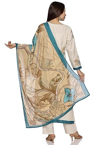 RAJMANDIRFABRICS Women's Cotton Hand Block Printed with Thread Work Straight Kurta Pant with Dupatta Set - Image 4