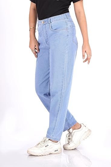 Women's Mom Fit Jeans I Denim Ankle Length Stretchable Pant with Curved Pocket I Clean Solid High Waist Loose Fit Pants I Stylish & Trendy Look I for Office Party Home Girls & Women - Image 5