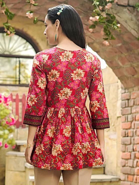 Fashion Women's Rayon Paisley Printed Tunic Western Tops Short Kurti – Comfortable Everyday Wear & Half Sleeves, Collar Neck (Available in Plus Size and Combo Pack of 2) - Image 5