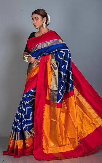 Bengal looms India - Designer Skirt Border Ikkat Pochampally Saree - Silk - Image 4