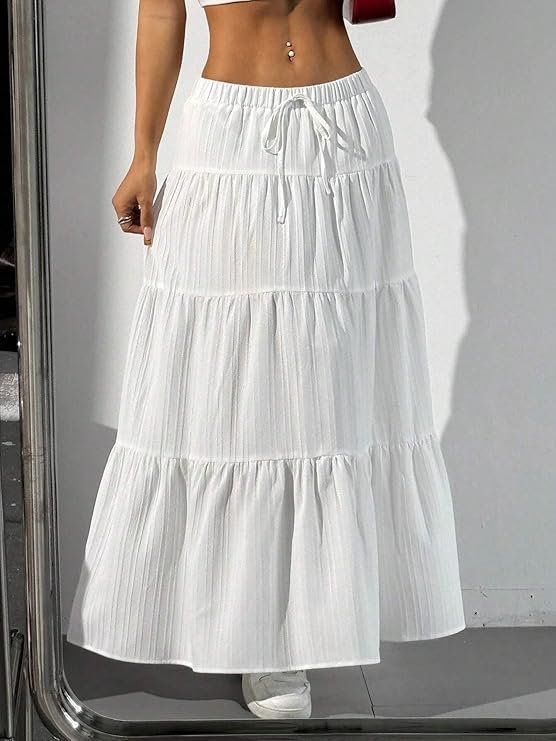Jawdrobe Women’s Georgette Ruffle Hem Long Flared Skirt Lightweight Soft Fabric| High-Waisted Ruffled Maxi Plain and Pleated Skirt - Image 2