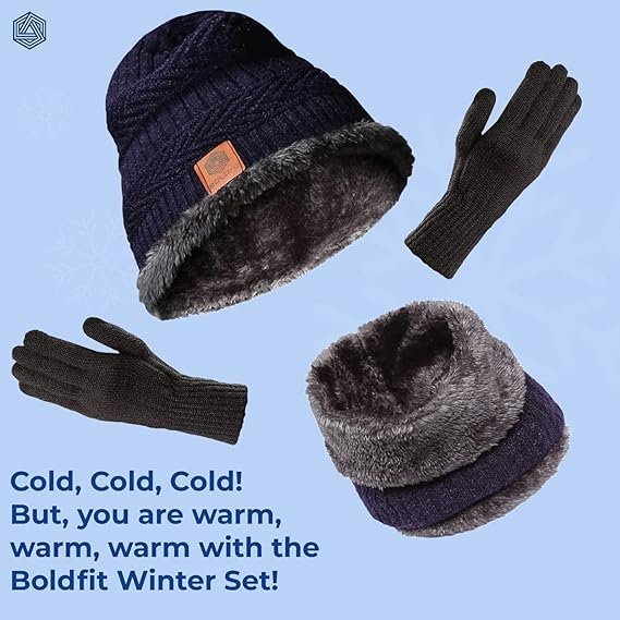 Boldfit Winter Cap for Men–Woolen Beanie, Neck Warmer, Muffler, and Thermal Gloves for Men & Women – Cold Weather Outdoor Wear - Image 4