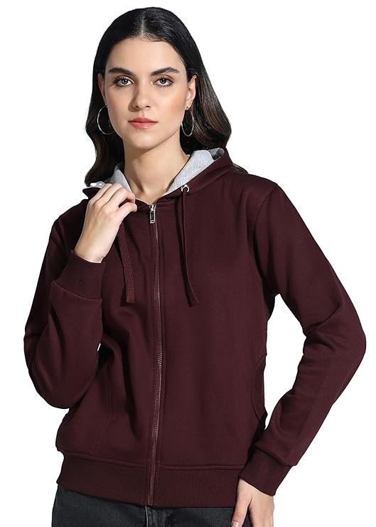 Zipper Hooded Sweatshirt | Front Zip, Ribbed Hem, Lined Hood, Casual Winter Wear