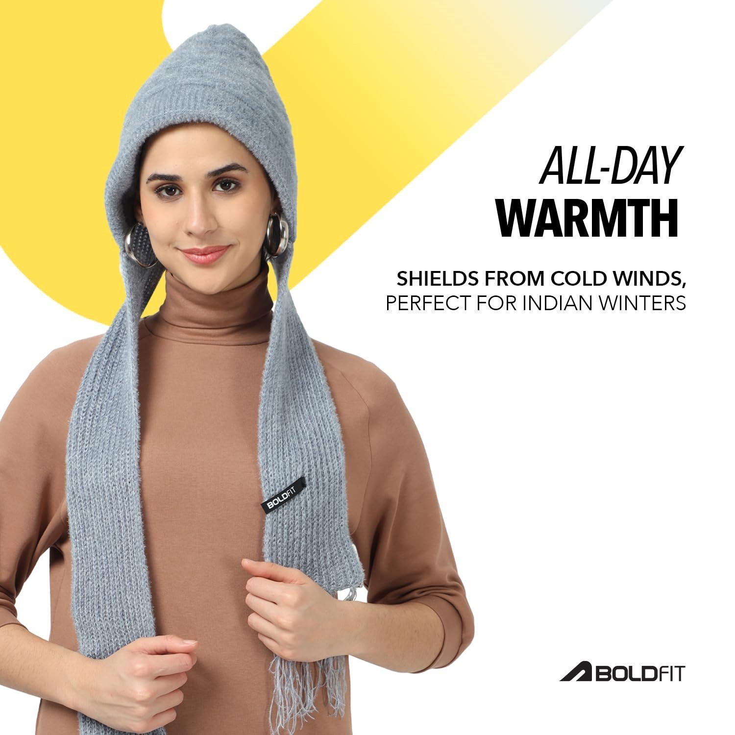Boldfit Winter Cap for Women Woolen Cap with Mufflers for Women & Ladies Knitted Woolen Muffler for Women & Girls Ladies Muffler Woolen Cap - Image 4