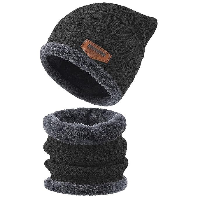 Warm Knit Hats, Skull Cap with Neck Warmer Winter Wear Beanie Hats Scarf Set for Women - Image 6