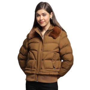 Monte Carlo Womens Self Design Tan Collar Neck Full Sleeve Jacket