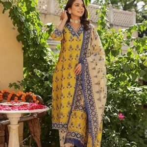 GoSriKi Women's Rayon Blend Straight Printed Kurta with Pant & Dupatta