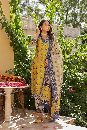 GoSriKi Women's Rayon Blend Straight Printed Kurta with Pant & Dupatta