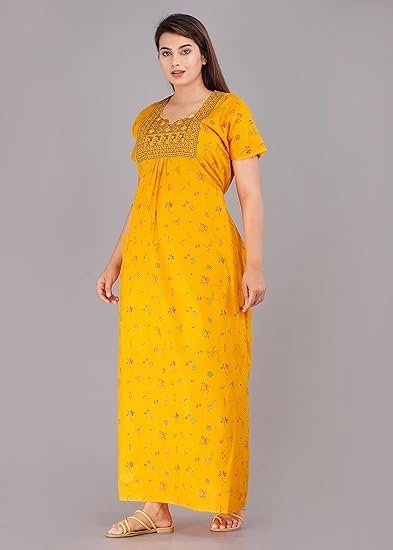 DIAMO Pure Cotton Embroidery Nighty for Women's | Night Gown | Nighty | Nightdress | Maxi | Sleepwear | Jaipuri Nighty | Nighties | Cotton Night Gown with a Pocket and Adjustable Knot - Image 4